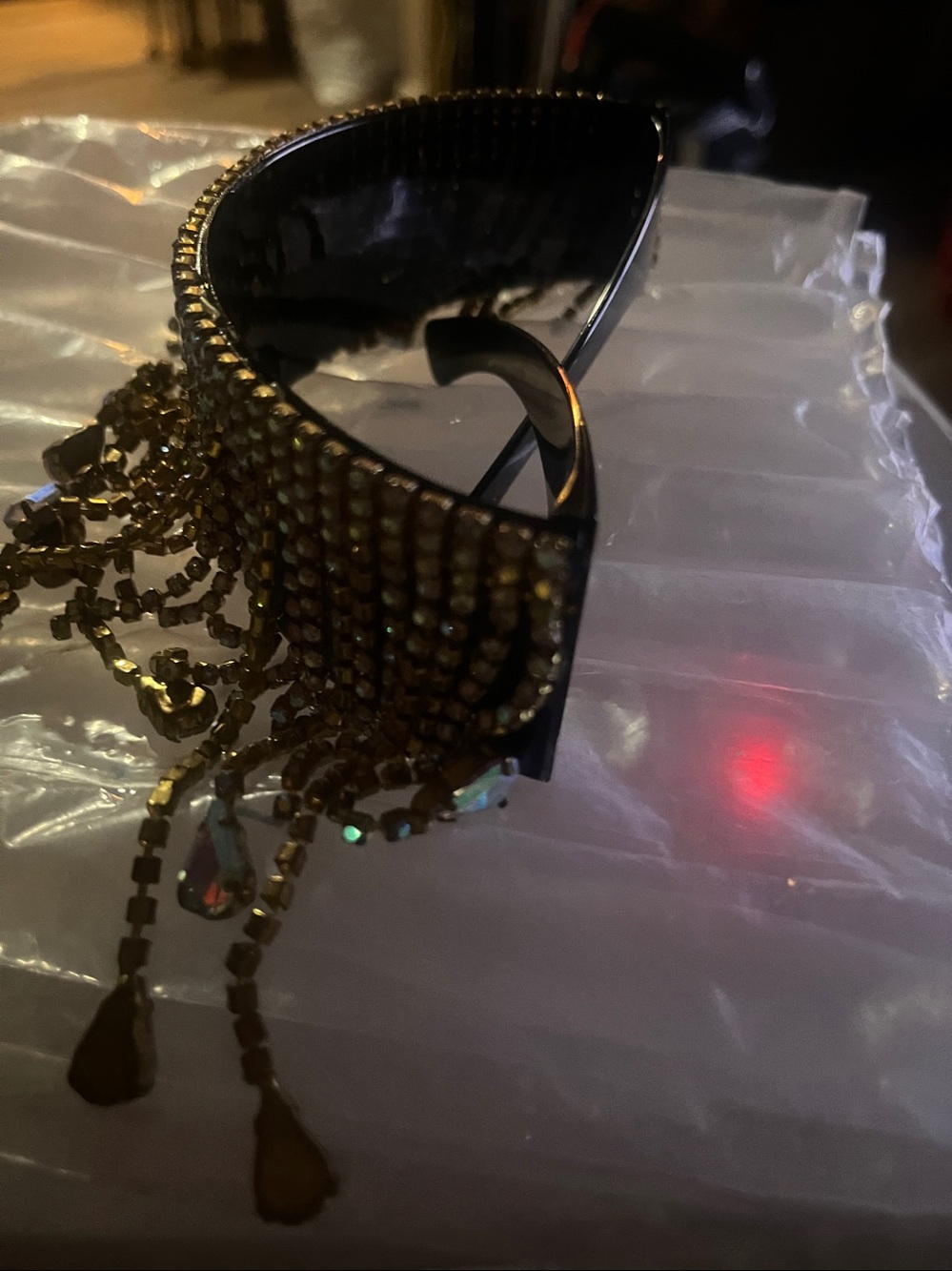 Gold Fringe Statement Choker Necklace - Dripping Crystal Accent
